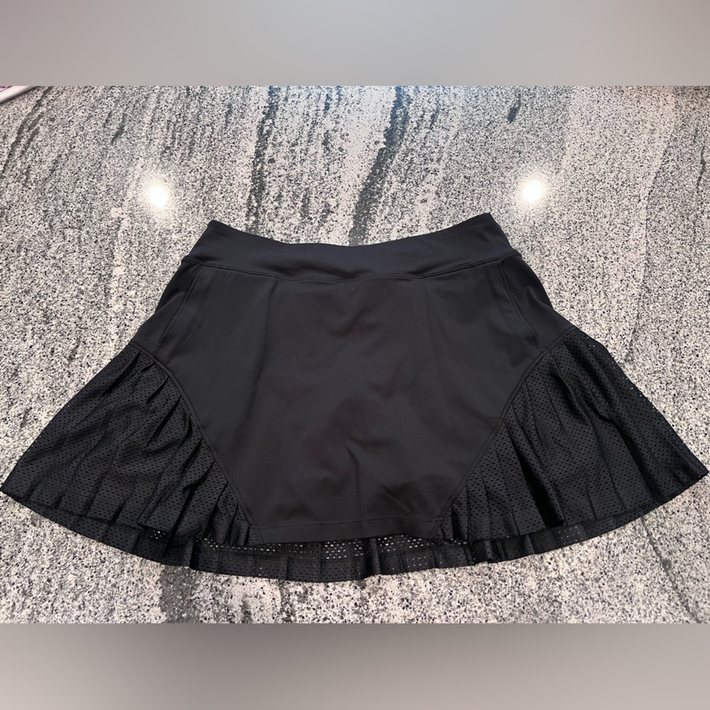 Black Flared Golf Skort with Mesh Details